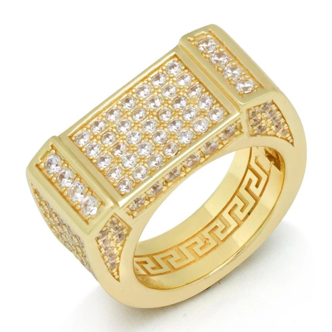 King Ice Iced Rectangle Ring - Gold - GOLD